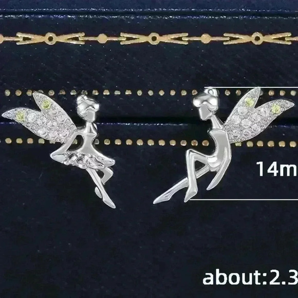 🎁 Dainty White CZ Sweet Wing Fairies Stud Earrings for Women, GPMB1441 - Picture 1 of 5